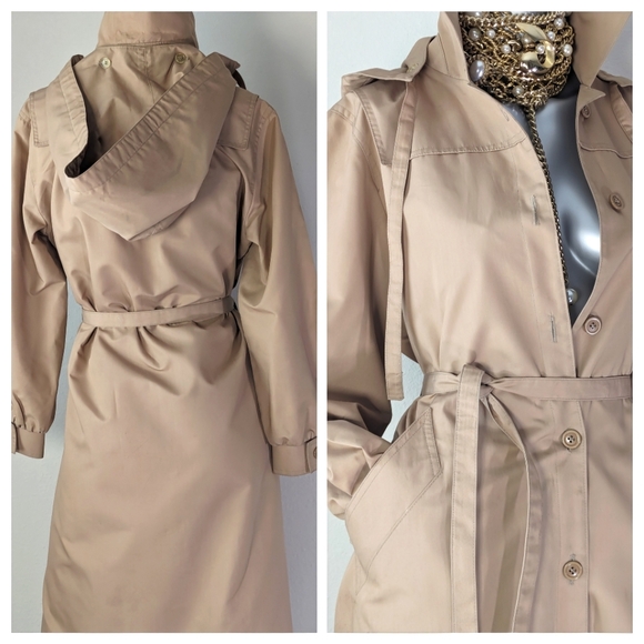 London Fog VinTage Classic Hooded Button Down Trench Coat - Picture 13 of 13